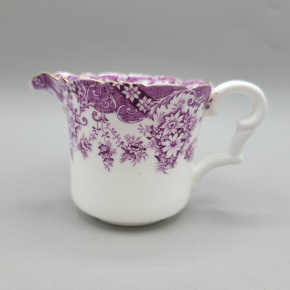 Vintage Ornate Purple Transferware Floral Porcelain Creamer With Gold Trim - Picture 1 of 8